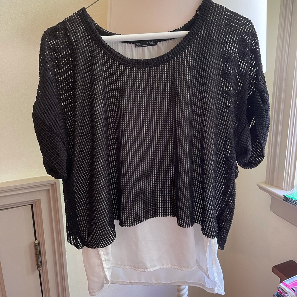 Black and white layered zara top